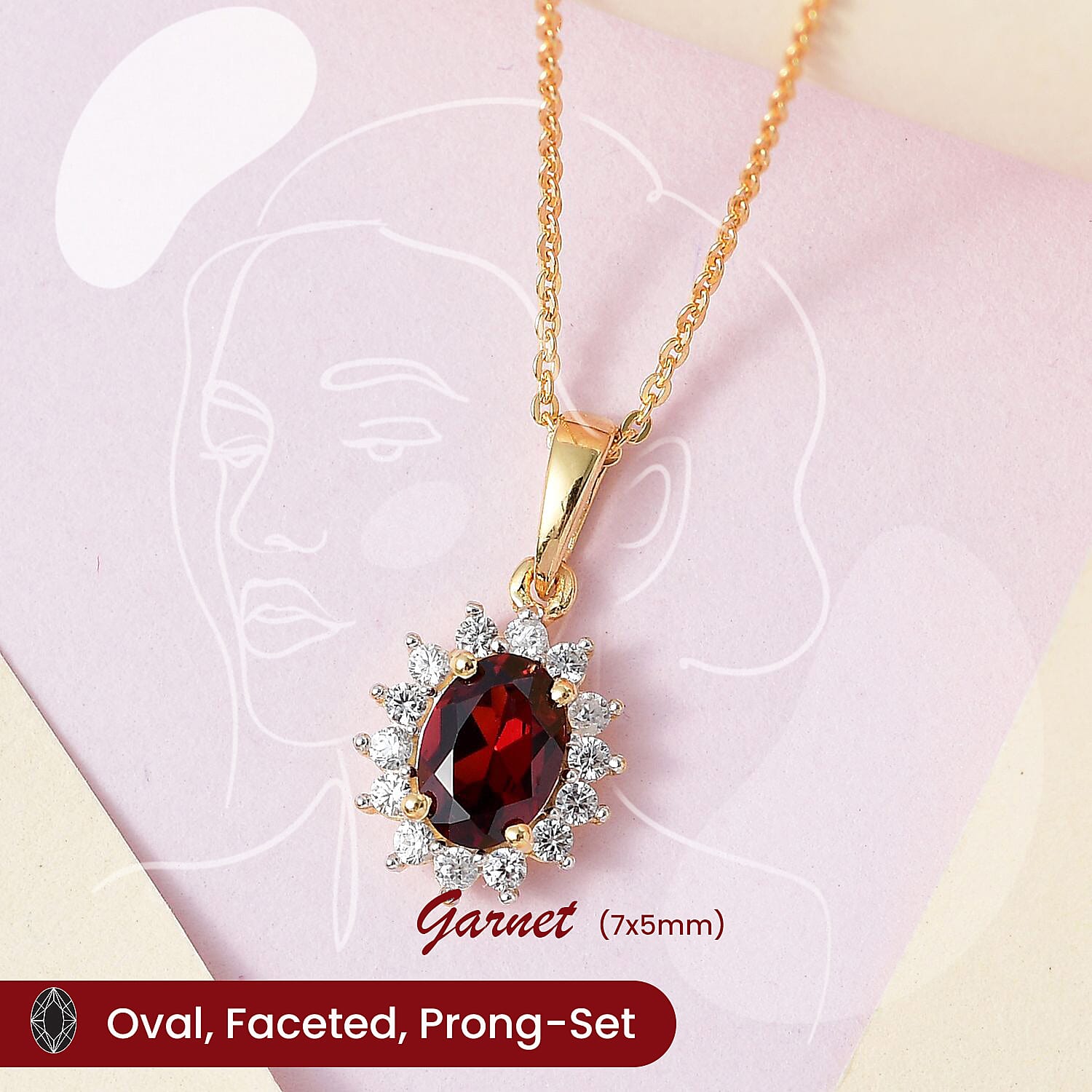 Red Garnet and Natural Cambodian Zircon Pendant with Chain (Size - 20) in 18K Vermeil Yellow Gold Plated Sterling Silver 1.370 Ct